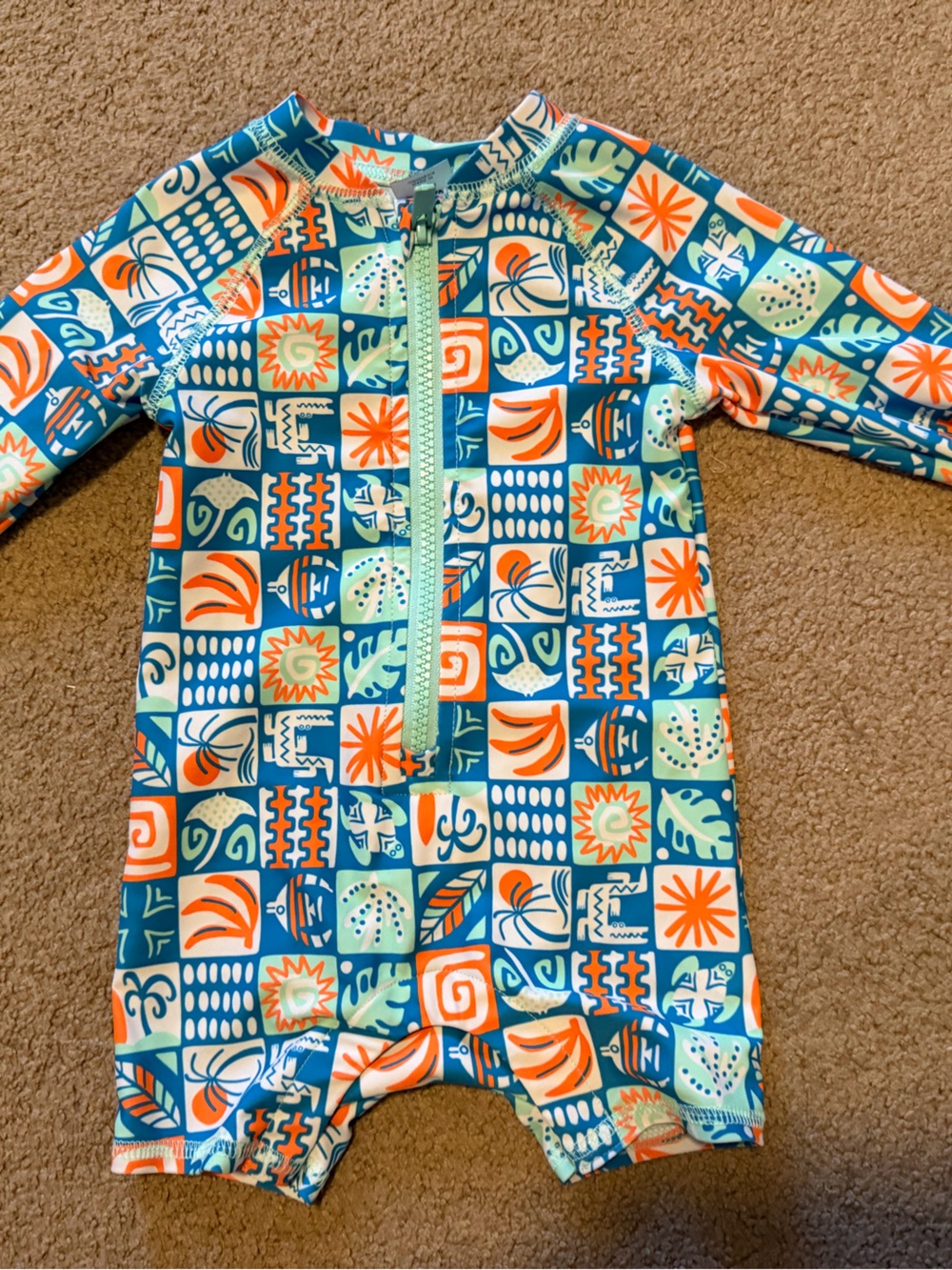 Old Navy Kids Long-Sleeve Rashguard One-Piece - Teal, Orange, White